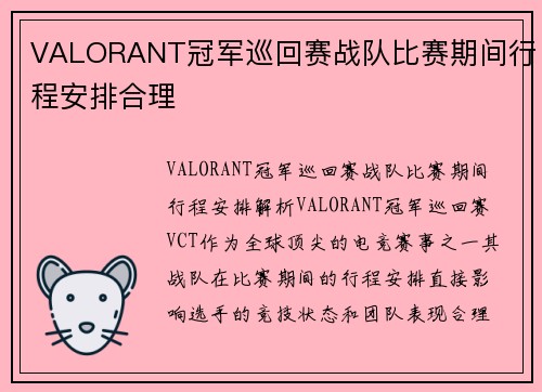 VALORANT冠军巡回赛战队比赛期间行程安排合理