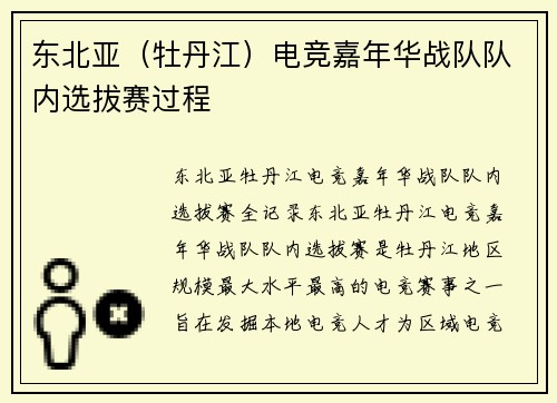 东北亚（牡丹江）电竞嘉年华战队队内选拔赛过程