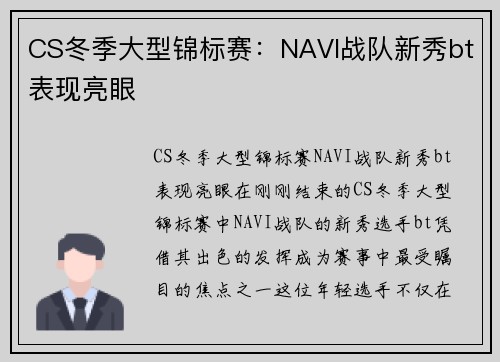 CS冬季大型锦标赛：NAVI战队新秀bt表现亮眼