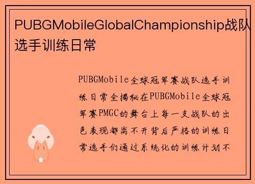 PUBGMobileGlobalChampionship战队选手训练日常