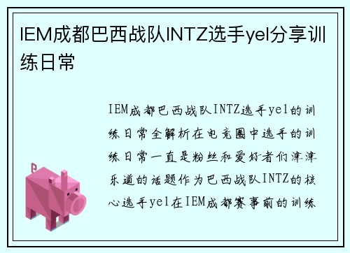 IEM成都巴西战队INTZ选手yel分享训练日常